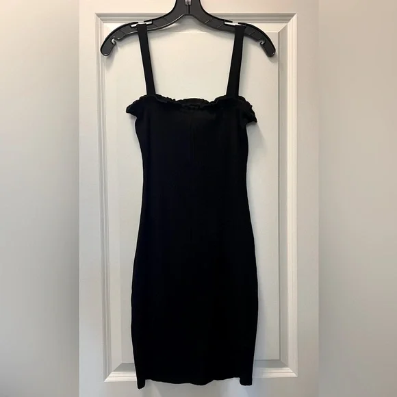 Black Ribbed Button Down Bodycon Mini Dress - Picture 2 of 9